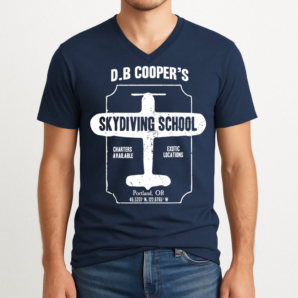 Men D.B. Cooper Skydiving School V-Neck T-Shirt
