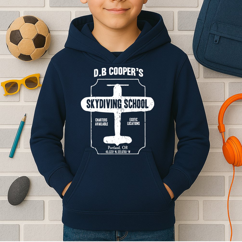 Men D.B. Cooper Skydiving School Kids Hoodie
