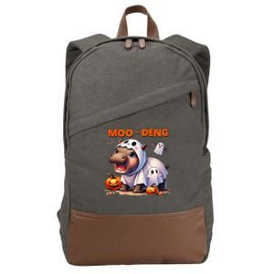 Moo Deng Cute Baby Pygmy Hippo Bouncy Pig In Thai Halloween Cotton Canvas Backpack