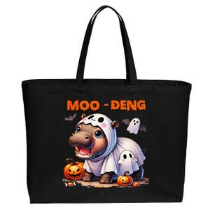 Moo Deng Cute Baby Pygmy Hippo Bouncy Pig In Thai Halloween Cotton Canvas Jumbo Tote