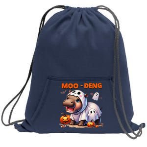 Moo Deng Cute Baby Pygmy Hippo Bouncy Pig In Thai Halloween Sweatshirt Cinch Pack Bag