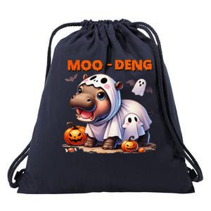 Moo Deng Cute Baby Pygmy Hippo Bouncy Pig In Thai Halloween Drawstring Bag