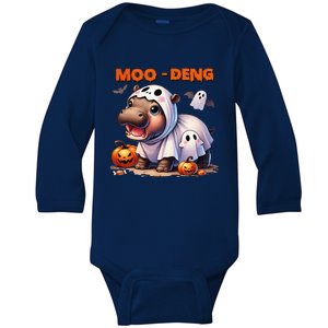 Moo Deng Cute Baby Pygmy Hippo Bouncy Pig In Thai Halloween Baby Long Sleeve Bodysuit