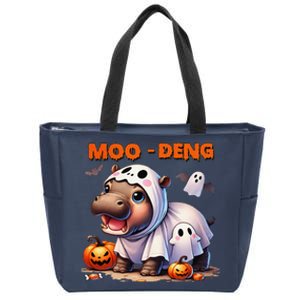 Moo Deng Cute Baby Pygmy Hippo Bouncy Pig In Thai Halloween Zip Tote Bag