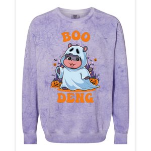 Moo Deng Cute Baby Pygmy Hippo Bouncy Pig In Thai Halloween Colorblast Crewneck Sweatshirt