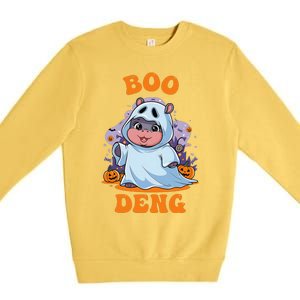 Moo Deng Cute Baby Pygmy Hippo Bouncy Pig In Thai Halloween Premium Crewneck Sweatshirt