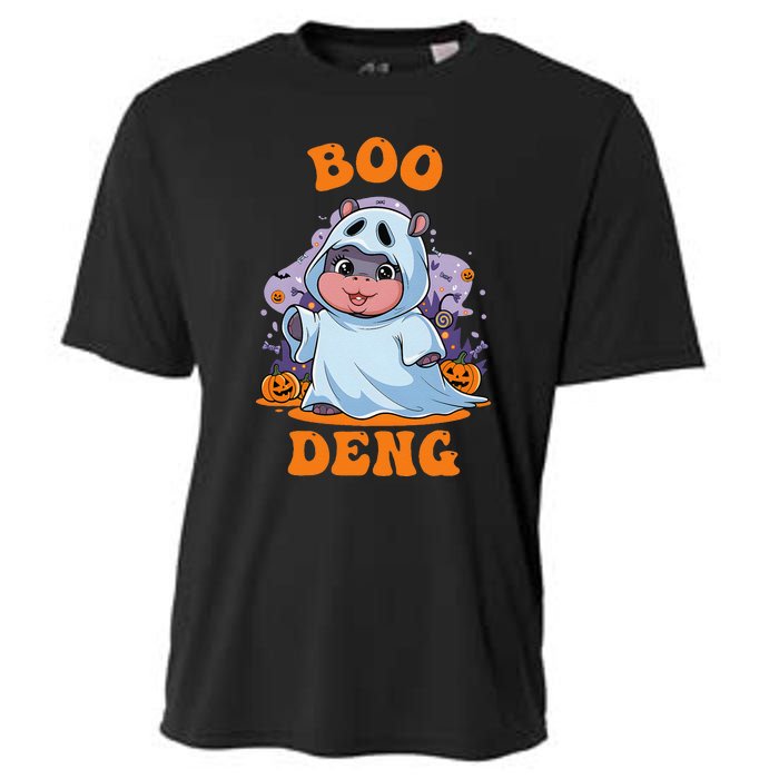 Moo Deng Cute Baby Pygmy Hippo Bouncy Pig In Thai Halloween Cooling Performance Crew T-Shirt