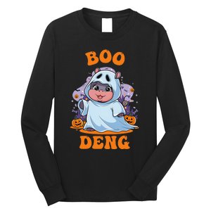 Moo Deng Cute Baby Pygmy Hippo Bouncy Pig In Thai Halloween Long Sleeve Shirt