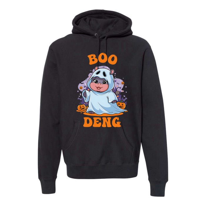 Moo Deng Cute Baby Pygmy Hippo Bouncy Pig In Thai Halloween Premium Hoodie