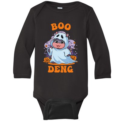 Moo Deng Cute Baby Pygmy Hippo Bouncy Pig In Thai Halloween Baby Long Sleeve Bodysuit