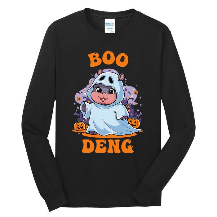 Moo Deng Cute Baby Pygmy Hippo Bouncy Pig In Thai Halloween Tall Long Sleeve T-Shirt