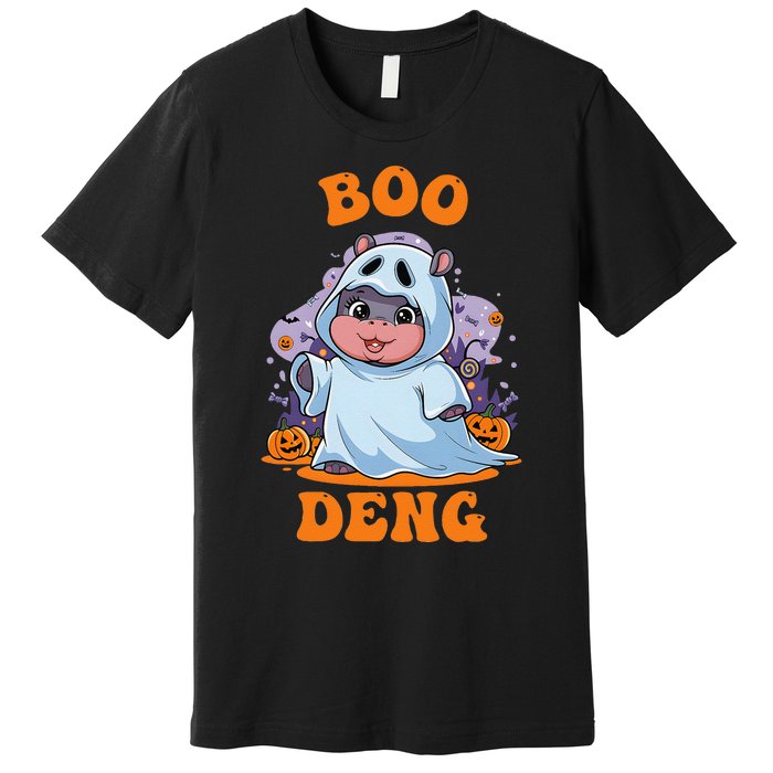 Moo Deng Cute Baby Pygmy Hippo Bouncy Pig In Thai Halloween Premium T-Shirt