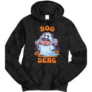 Moo Deng Cute Baby Pygmy Hippo Bouncy Pig In Thai Halloween Tie Dye Hoodie