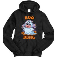 Moo Deng Cute Baby Pygmy Hippo Bouncy Pig In Thai Halloween Tie Dye Hoodie