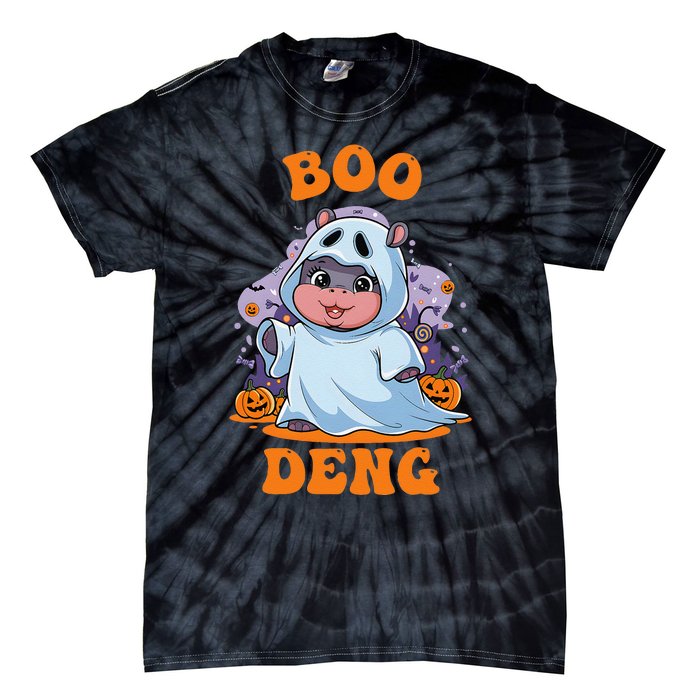 Moo Deng Cute Baby Pygmy Hippo Bouncy Pig In Thai Halloween Tie-Dye T-Shirt