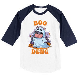 Moo Deng Cute Baby Pygmy Hippo Bouncy Pig In Thai Halloween Baseball Sleeve Shirt