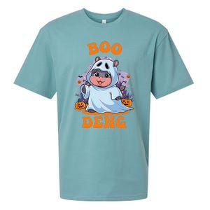 Moo Deng Cute Baby Pygmy Hippo Bouncy Pig In Thai Halloween Sueded Cloud Jersey T-Shirt