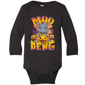 Moo Deng Cute Baby Pygmy Hippo Bouncy Pig In Thai Halloween Baby Long Sleeve Bodysuit