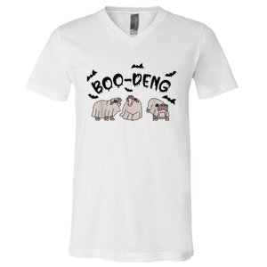 Moo Deng Cute Baby Pygmy Hippo Bouncy Pig Halloween Boo Deng V-Neck T-Shirt