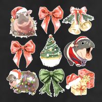 Moo Deng Coquette Christmas 7 Panel Mesh Trucker Snapback Hat