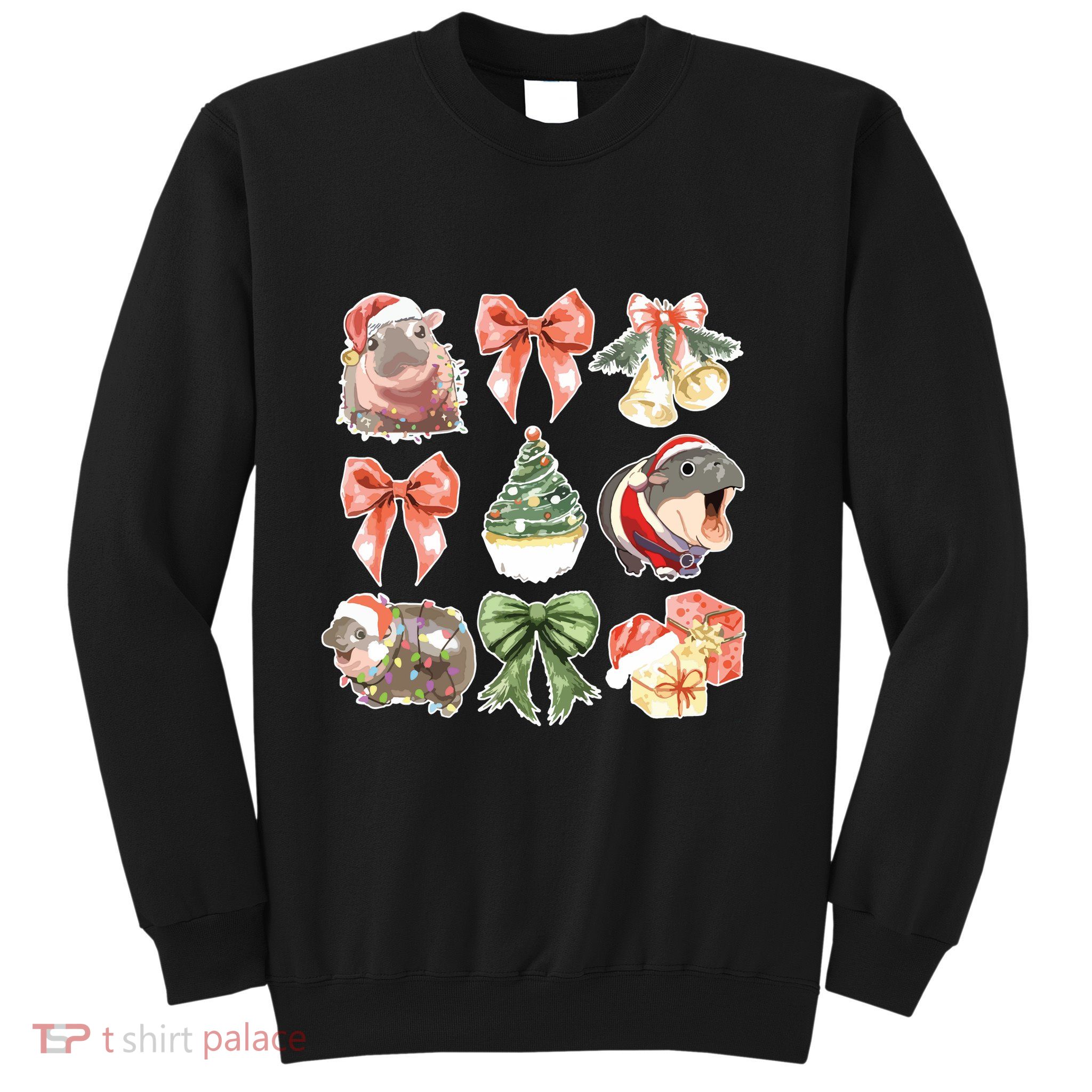 Moo Deng Coquette Christmas Sweatshirt