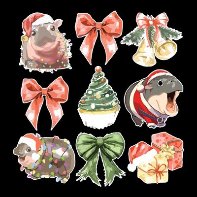 Moo Deng Coquette Christmas T-Shirt