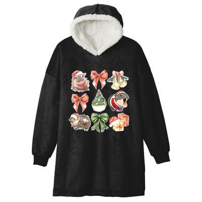 Moo Deng Coquette Christmas Hooded Wearable Blanket