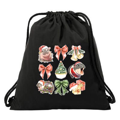 Moo Deng Coquette Christmas Drawstring Bag