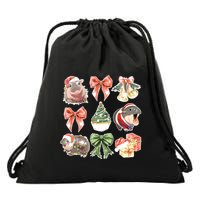 Moo Deng Coquette Christmas Drawstring Bag