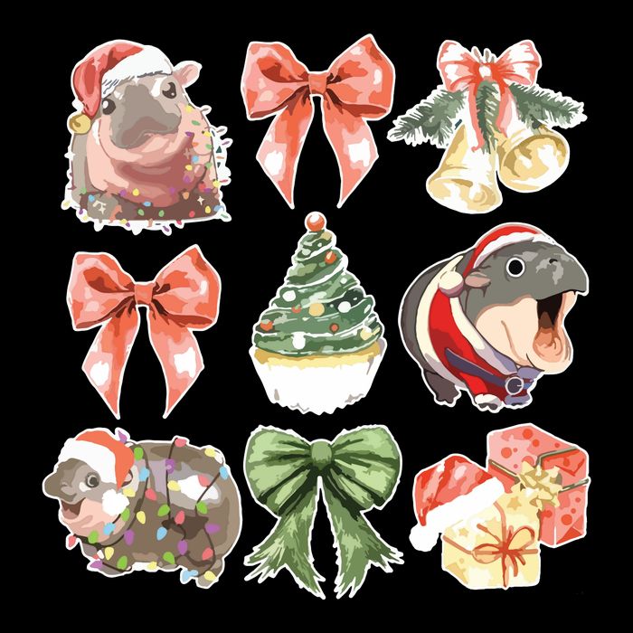 Moo Deng Coquette Christmas Drawstring Bag