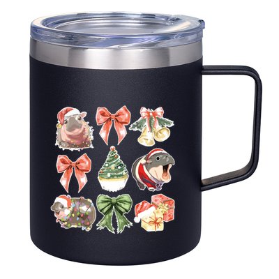 Moo Deng Coquette Christmas 12oz Stainless Steel Coffee Mug