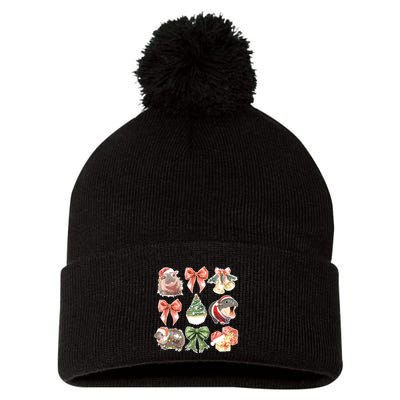 Moo Deng Coquette Christmas Pom Pom 12in Knit Beanie