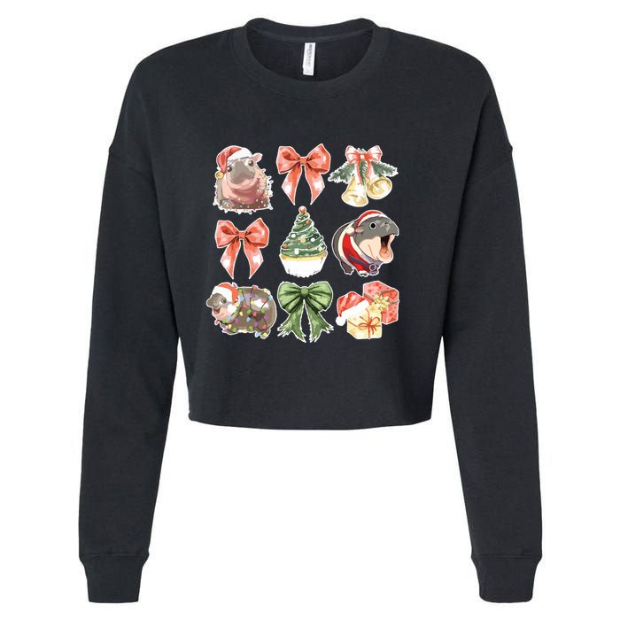Moo Deng Coquette Christmas Cropped Pullover Crew