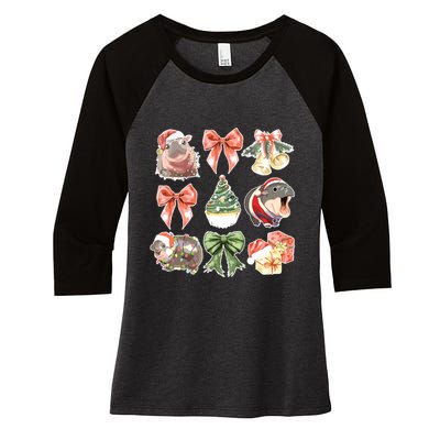 Moo Deng Coquette Christmas Women's Tri-Blend 3/4-Sleeve Raglan Shirt