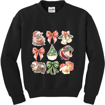 Moo Deng Coquette Christmas Kids Sweatshirt