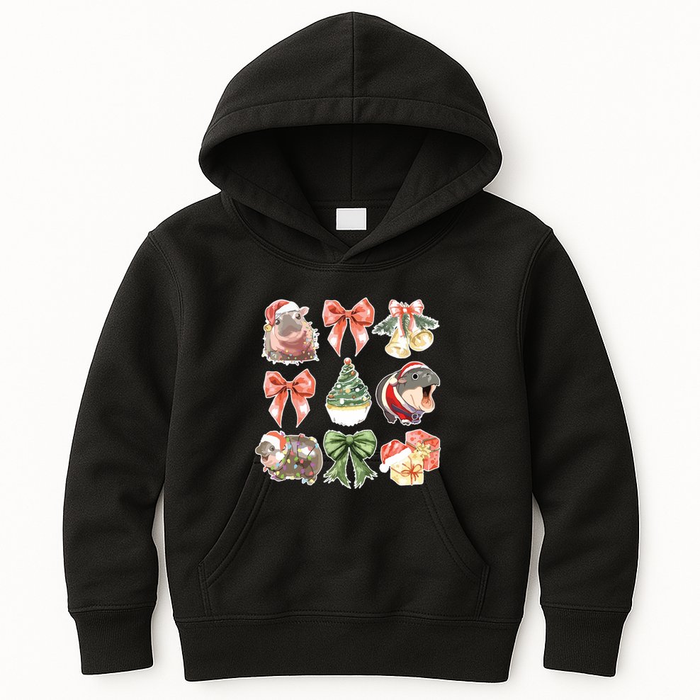 Moo Deng Coquette Christmas Kids Hoodie