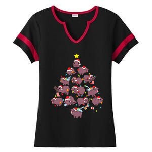 Moo Deng Christmas Tree Ladies Halftime Notch Neck Tee