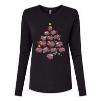 Moo Deng Christmas Tree Womens Cotton Relaxed Long Sleeve T-Shirt