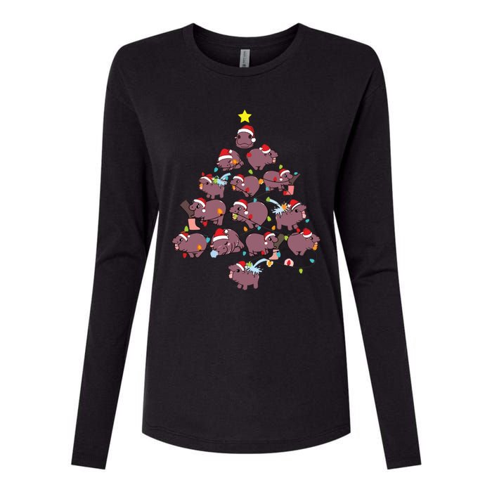 Moo Deng Christmas Tree Womens Cotton Relaxed Long Sleeve T-Shirt