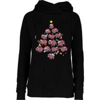 Moo Deng Christmas Tree Womens Funnel Neck Pullover Hood