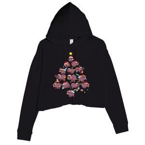 Moo Deng Christmas Tree Crop Fleece Hoodie