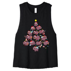 Moo Deng Christmas Tree Women's Racerback Cropped Tank