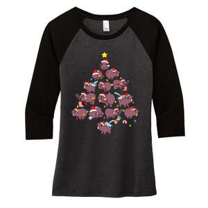 Moo Deng Christmas Tree Women's Tri-Blend 3/4-Sleeve Raglan Shirt