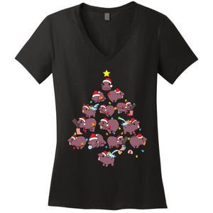 Moo Deng Christmas Tree Women's V-Neck T-Shirt