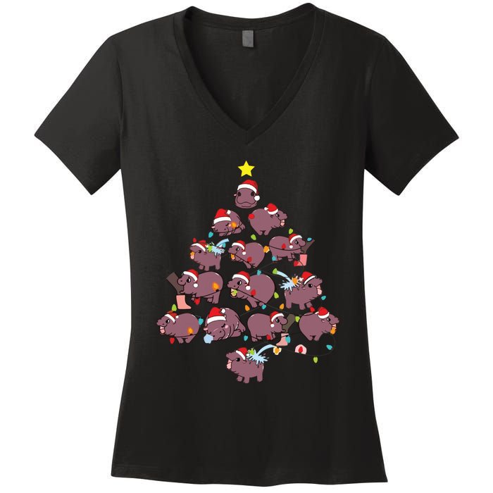 Moo Deng Christmas Tree Women's V-Neck T-Shirt