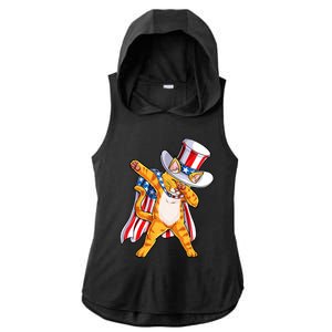 Meowica Dabbing Cat Uncle Sam 4th Of July Ladies PosiCharge Tri-Blend Wicking Draft Hoodie Tank