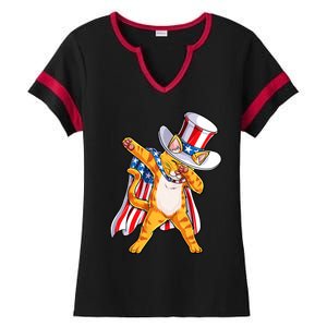 Meowica Dabbing Cat Uncle Sam 4th Of July Ladies Halftime Notch Neck Tee