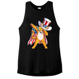 Meowica Dabbing Cat Uncle Sam 4th Of July Ladies PosiCharge Tri-Blend Wicking Tank