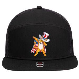 Meowica Dabbing Cat Uncle Sam 4th Of July 7 Panel Mesh Trucker Snapback Hat