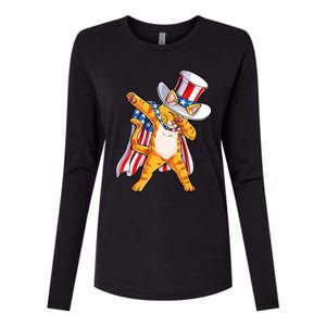 Meowica Dabbing Cat Uncle Sam 4th Of July Womens Cotton Relaxed Long Sleeve T-Shirt